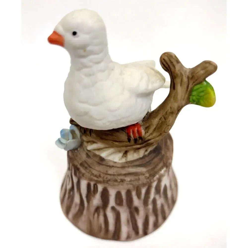 Vintage White Dove Bone China Bell Bird on Tree Branch and Stump